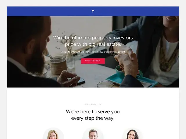 Little Real Estate — property investor competition landing page with hero CTA and team trust section